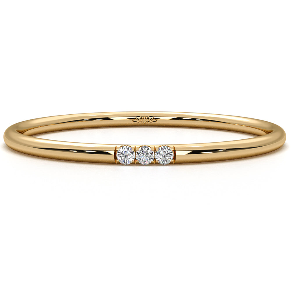 3 Stone Round Lab Diamond French U Cut Pave Set Fashion Ring 0.02ctw.