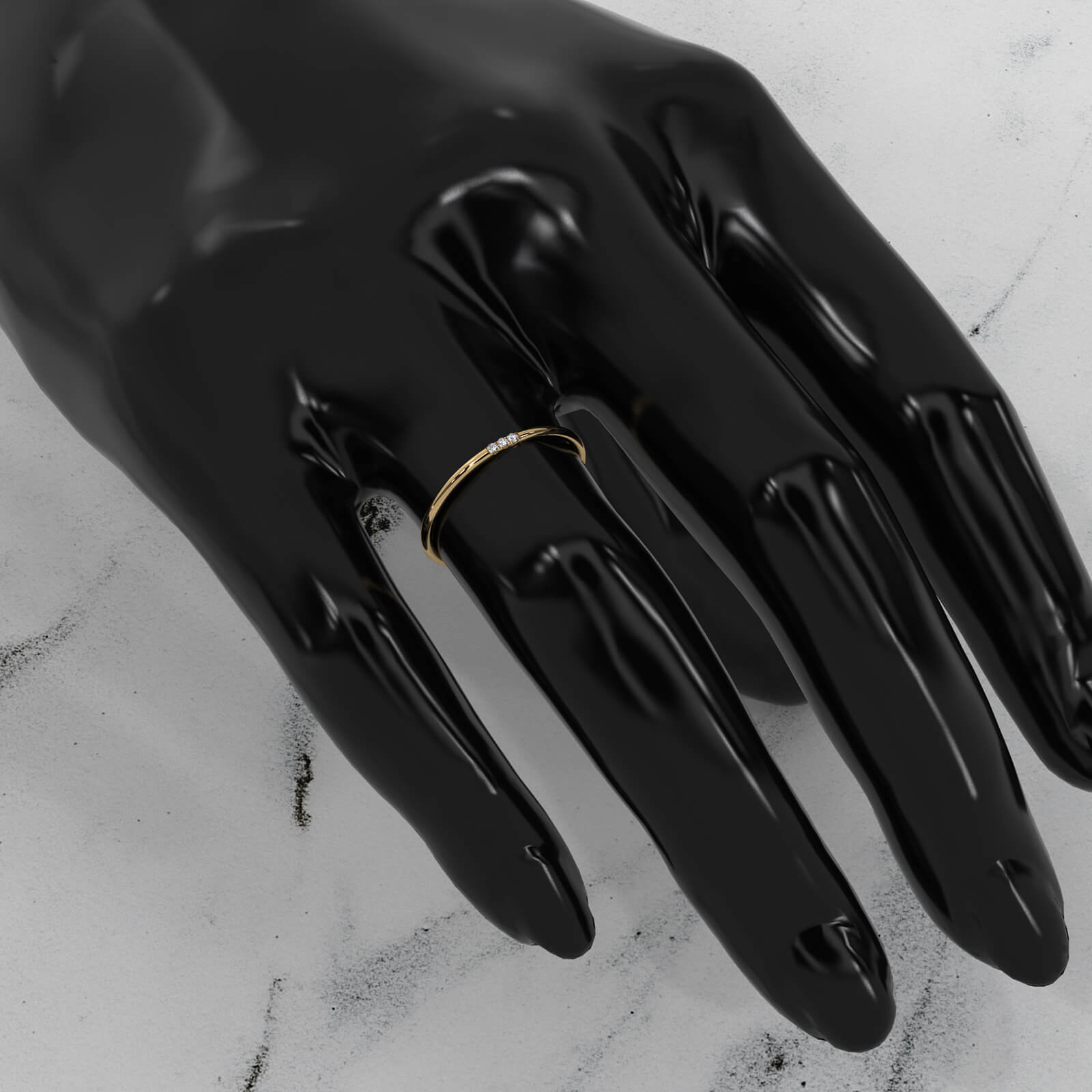 3 Stone Round Lab Diamond French U Cut Pave Set Fashion Ring 0.02ctw.