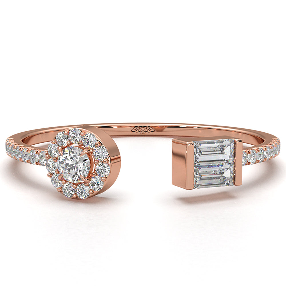 Baguette And Round Women's Open Lab Diamond Fashion Ring 0.25ctw.