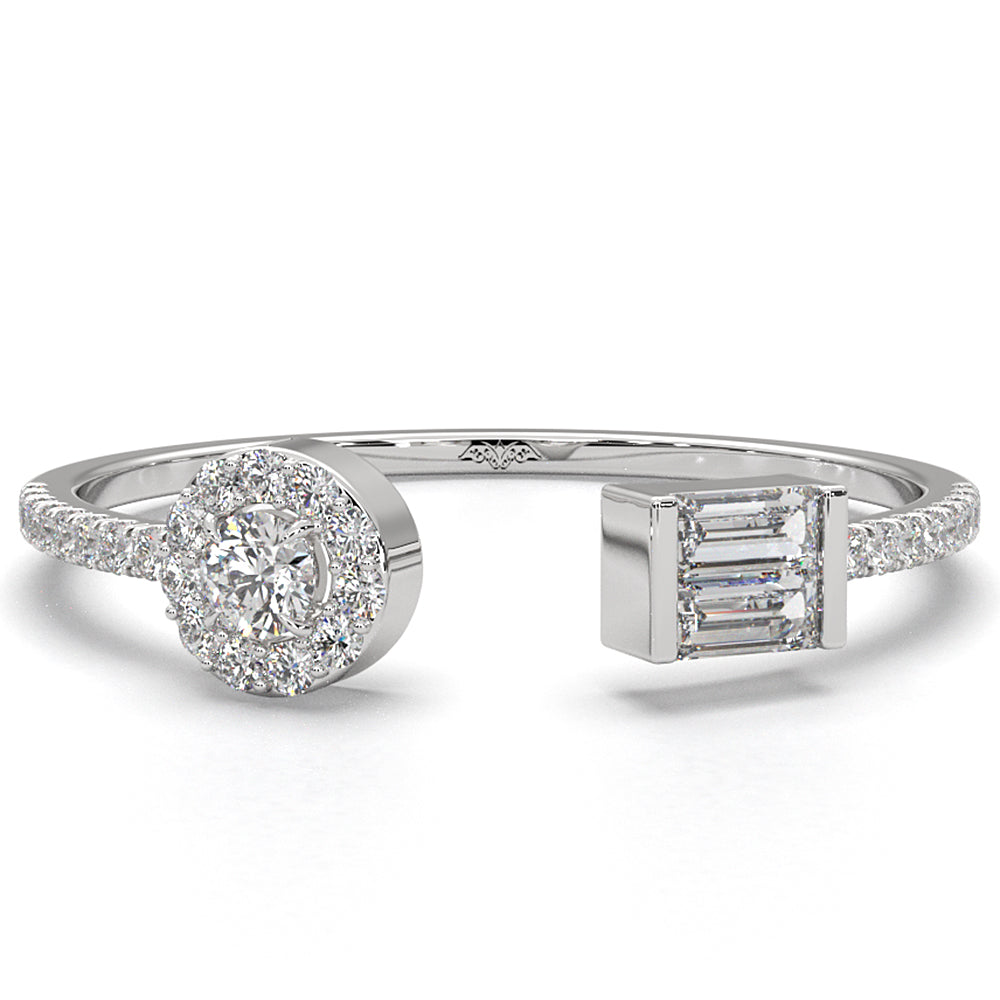 Baguette And Round Women's Open Lab Diamond Fashion Ring 0.25ctw.