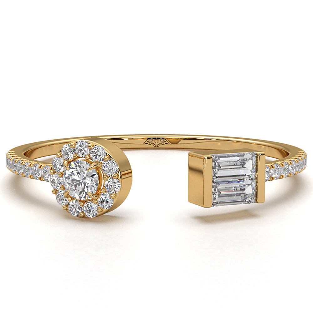 Baguette And Round Women's Open Lab Diamond Fashion Ring 0.25ctw.