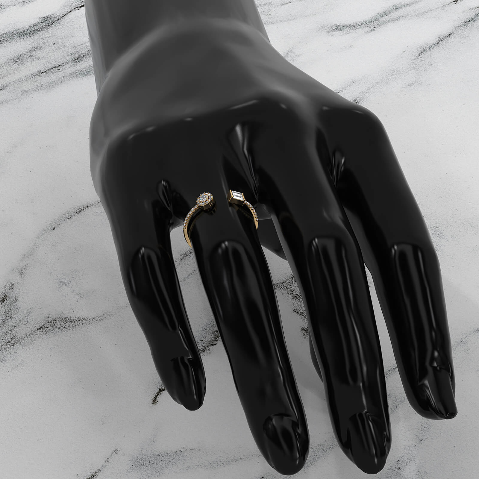 Baguette And Round Women's Open Lab Diamond Fashion Ring 0.25ctw.