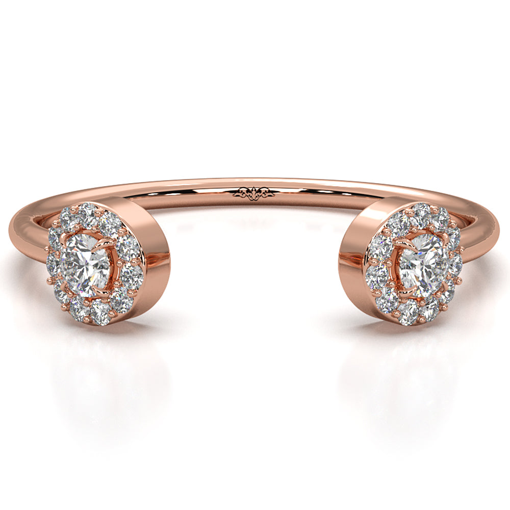 Women's Thin Round Lab Diamond Open Cuff Fashion Ring 0.14ctw.