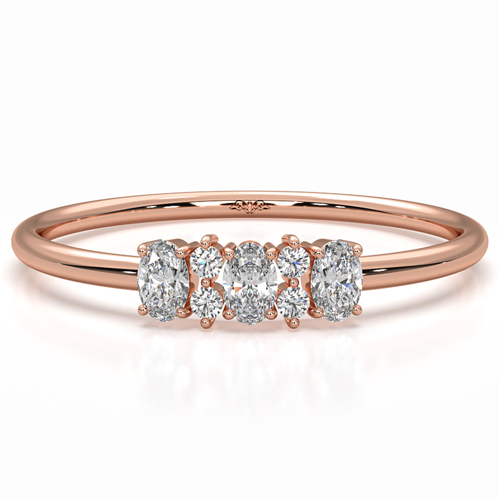 Prong Set Oval And Round Lab Diamond Fashion Ring 0.16ctw.