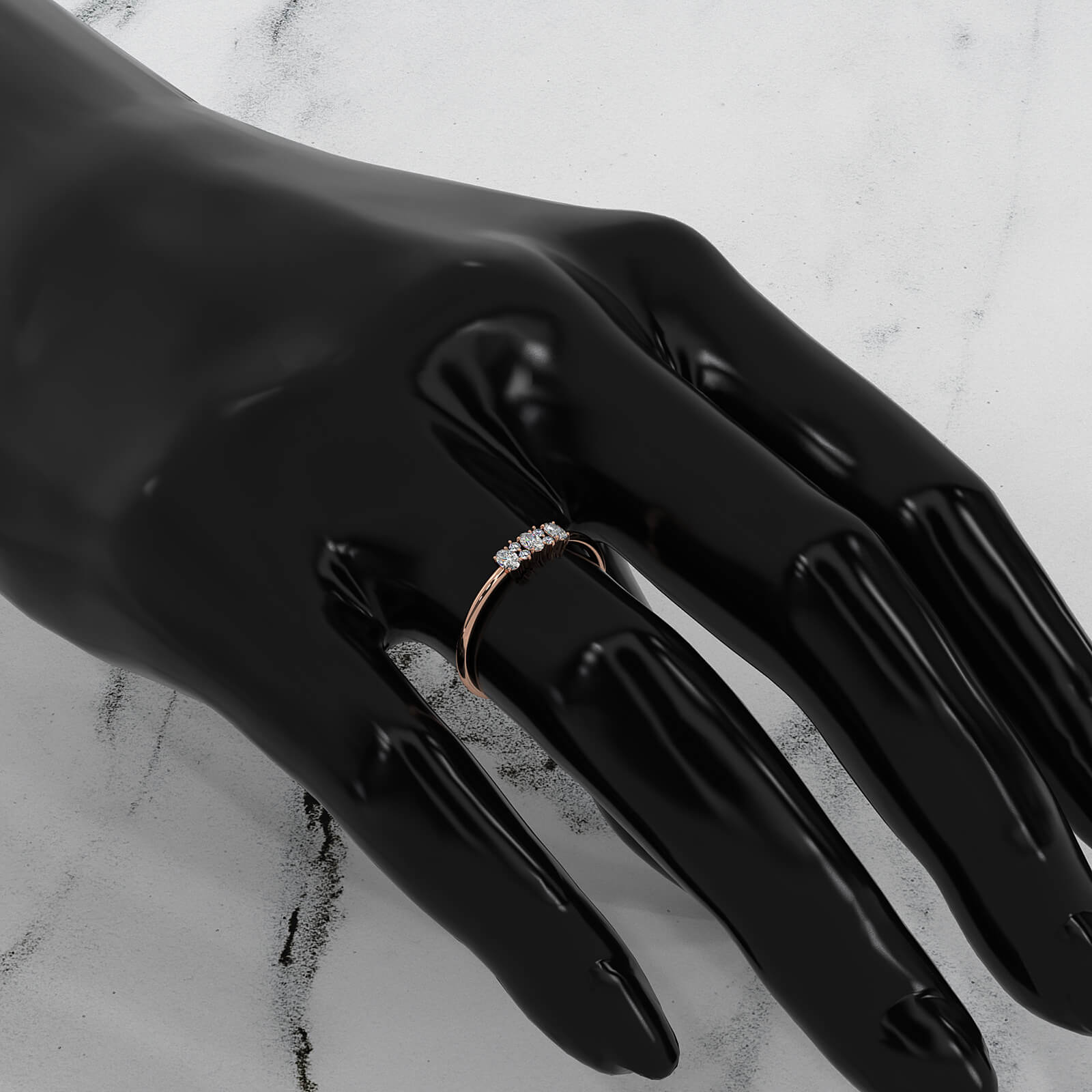 Prong Set Oval And Round Lab Diamond Fashion Ring 0.16ctw.