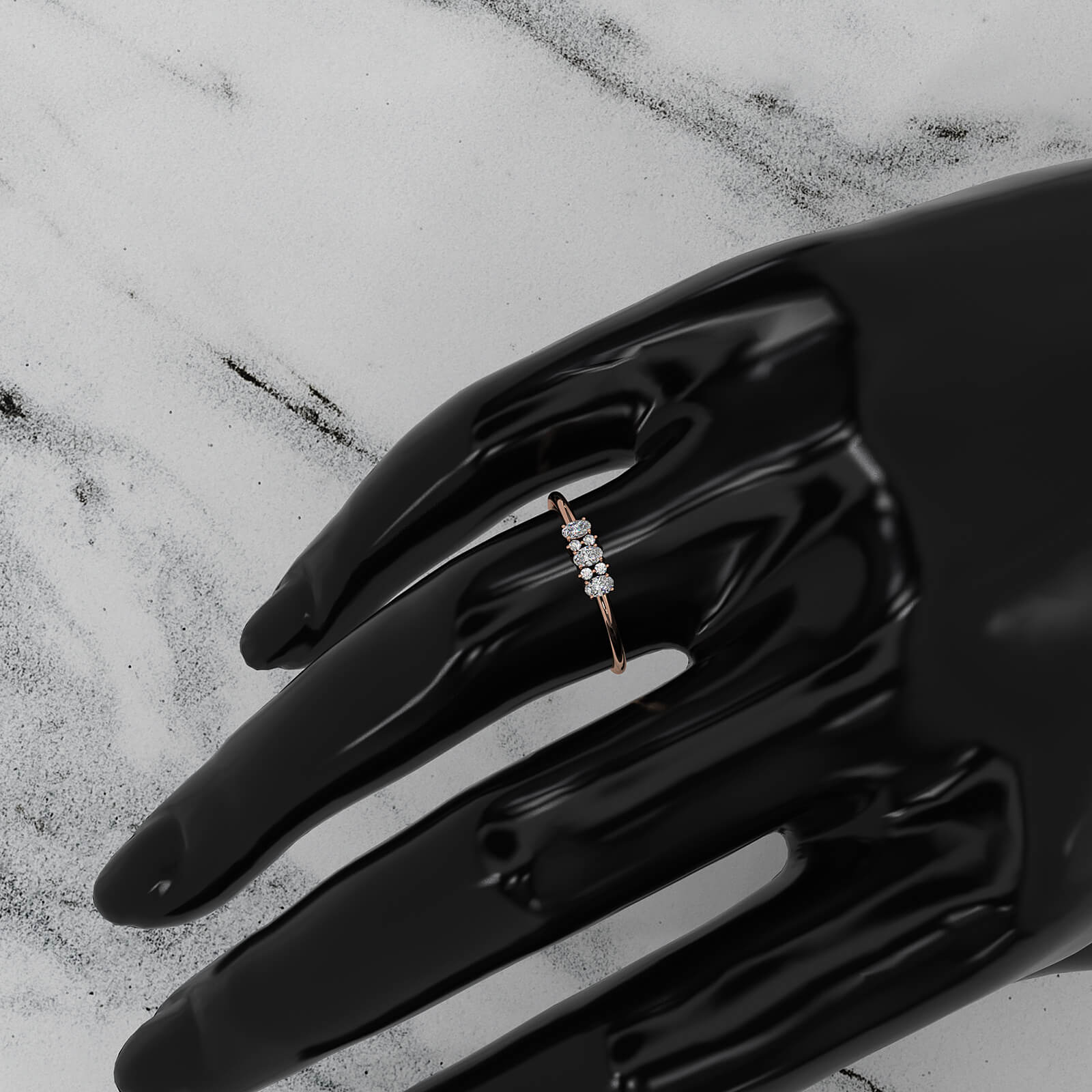 Prong Set Oval And Round Lab Diamond Fashion Ring 0.16ctw.