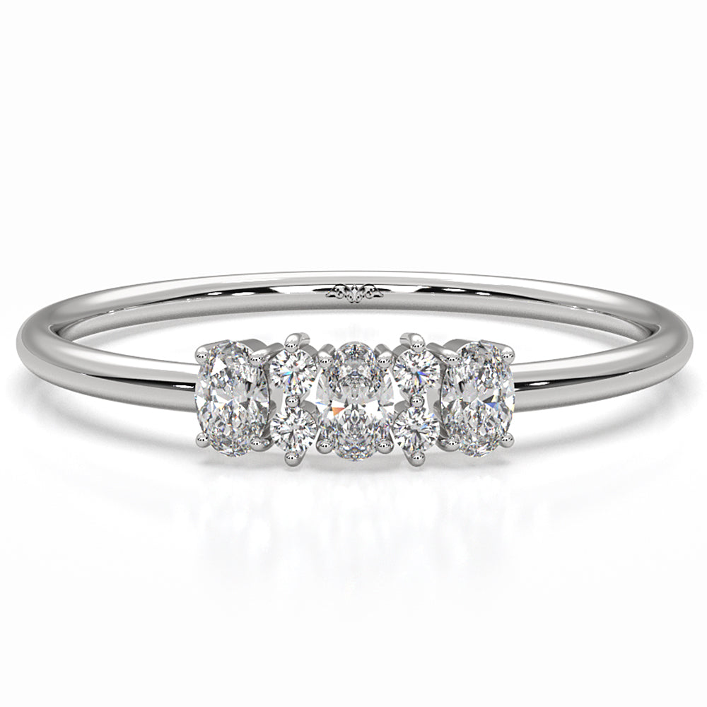 Prong Set Oval And Round Lab Diamond Fashion Ring 0.16ctw.