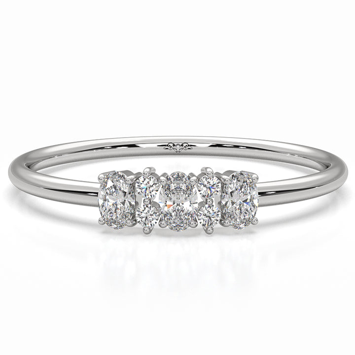 Prong Set Oval And Round Lab Diamond Fashion Ring 0.16ctw.