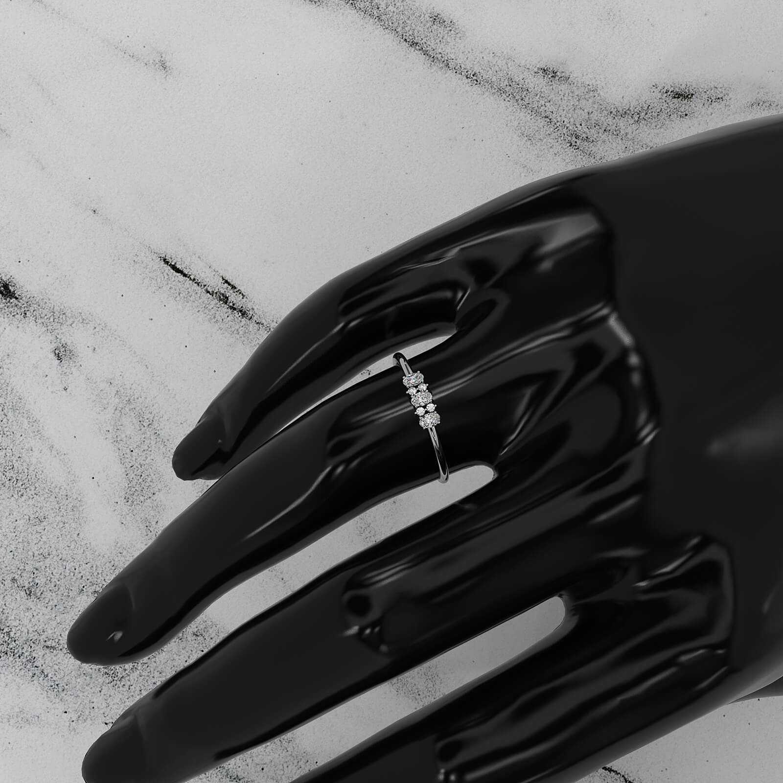 Prong Set Oval And Round Lab Diamond Fashion Ring 0.16ctw.