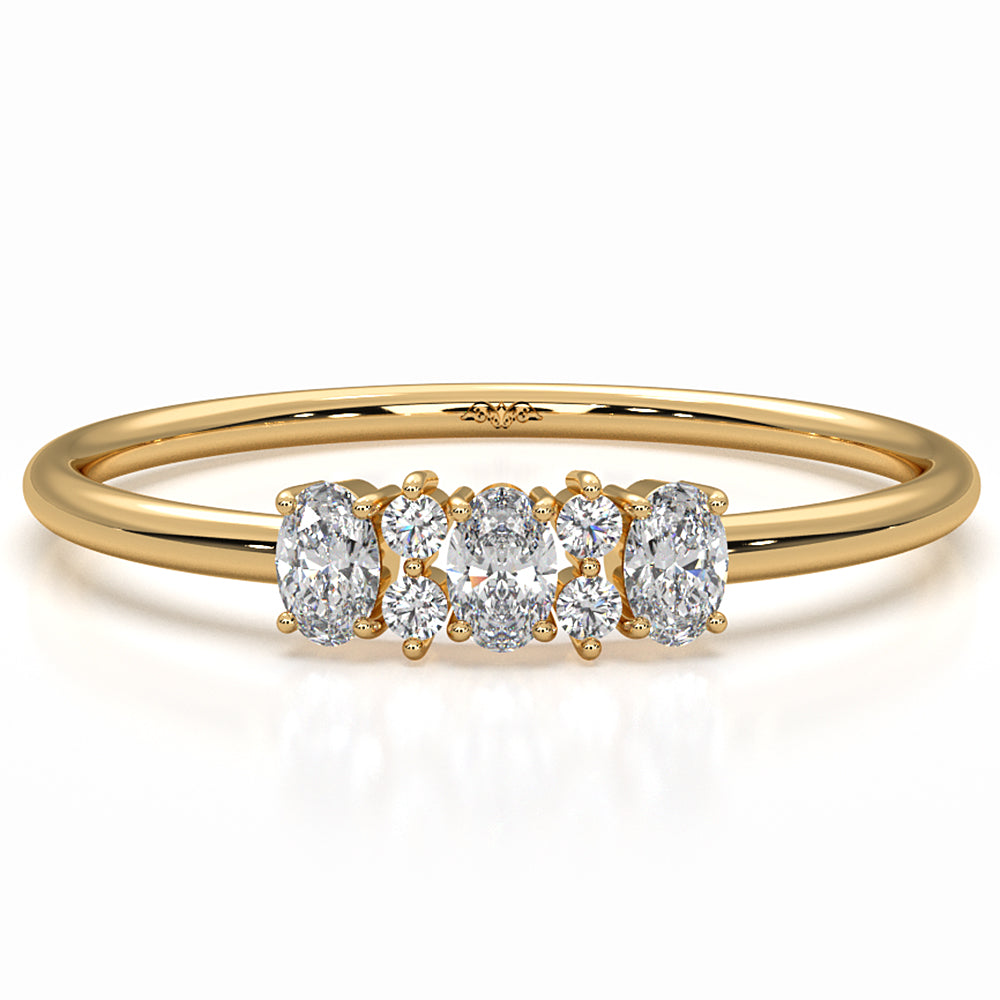 Prong Set Oval And Round Lab Diamond Fashion Ring 0.16ctw.