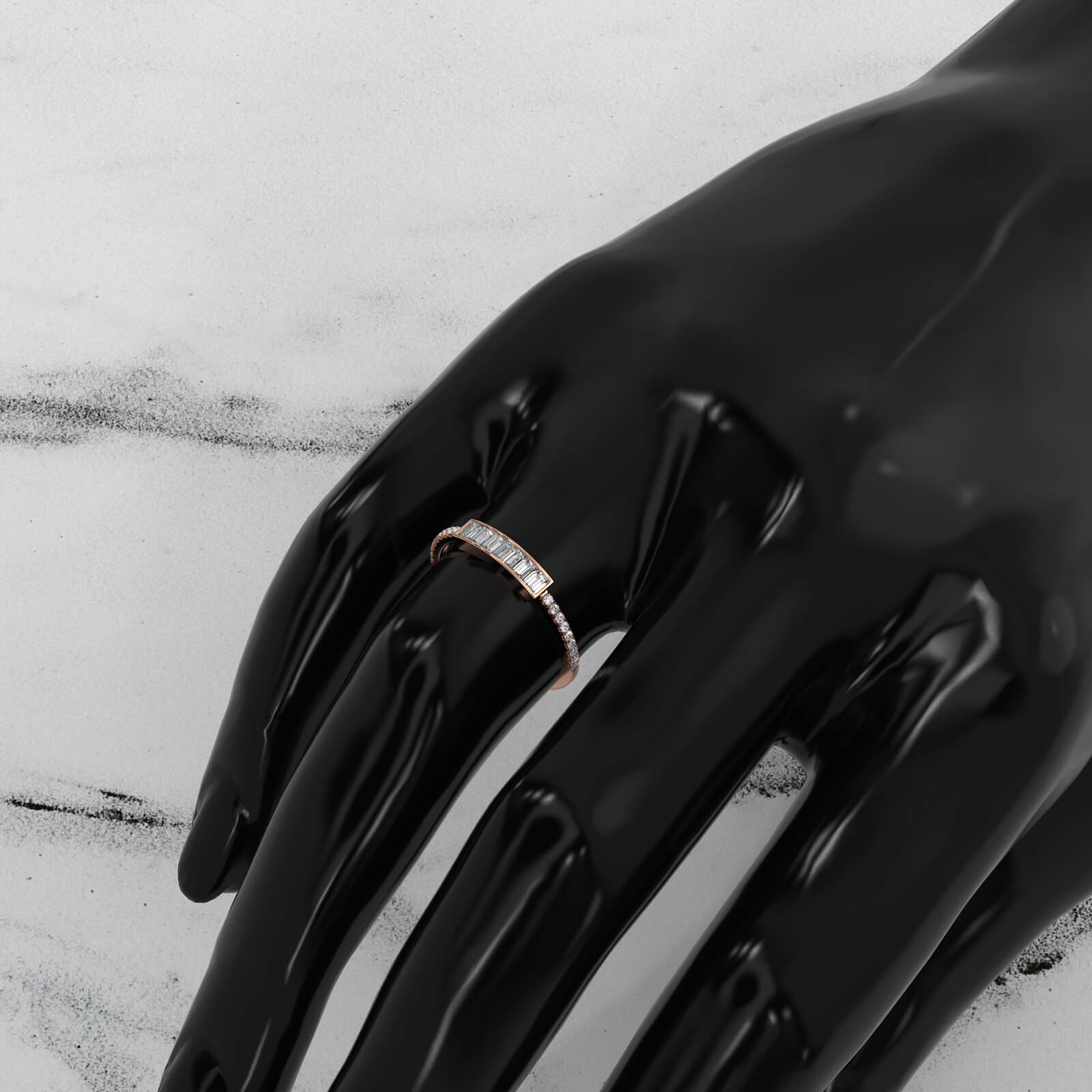 Channel Set Baguette and Round Lab Diamond Fashion Ring 0.35ctw.