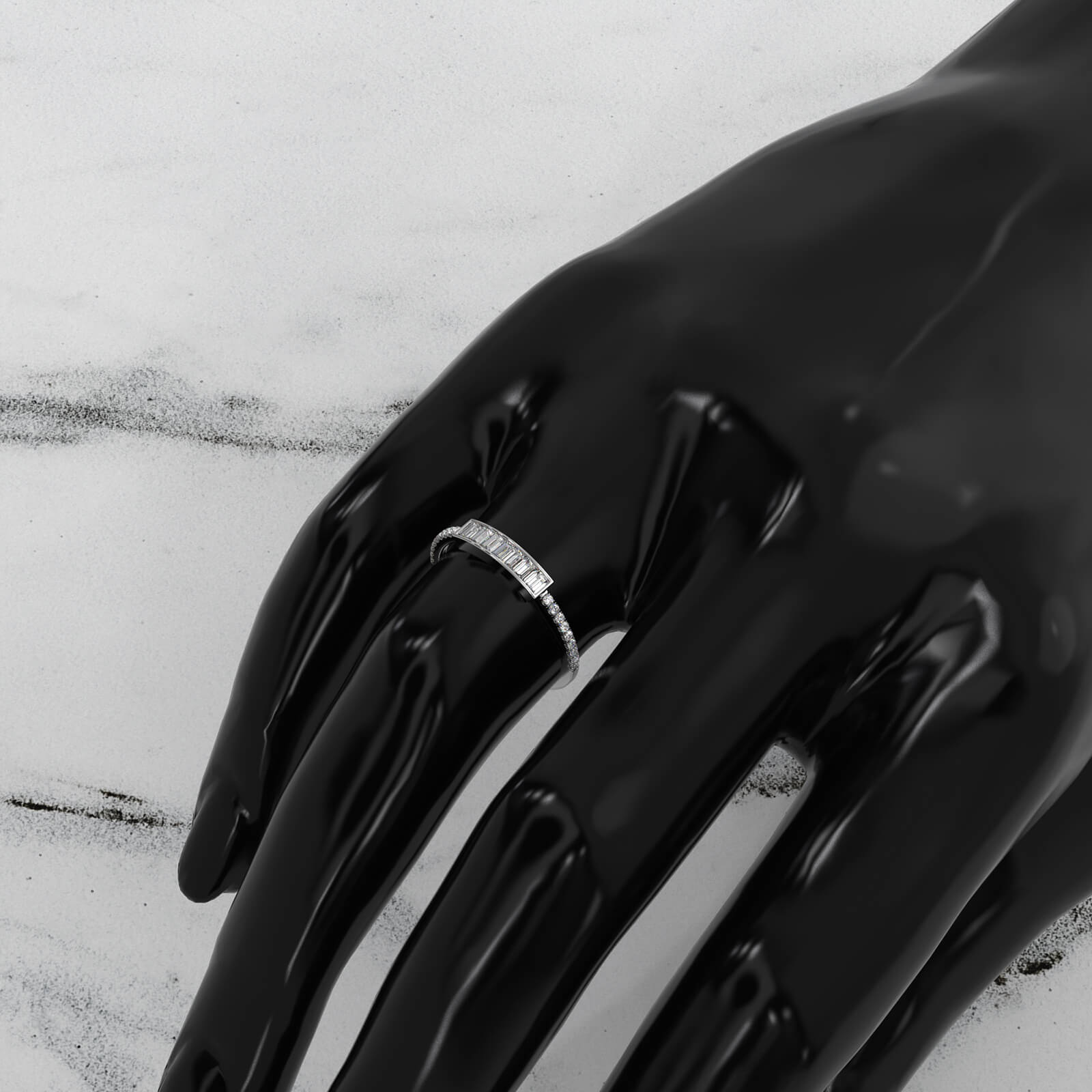 Channel Set Baguette and Round Lab Diamond Fashion Ring 0.35ctw.