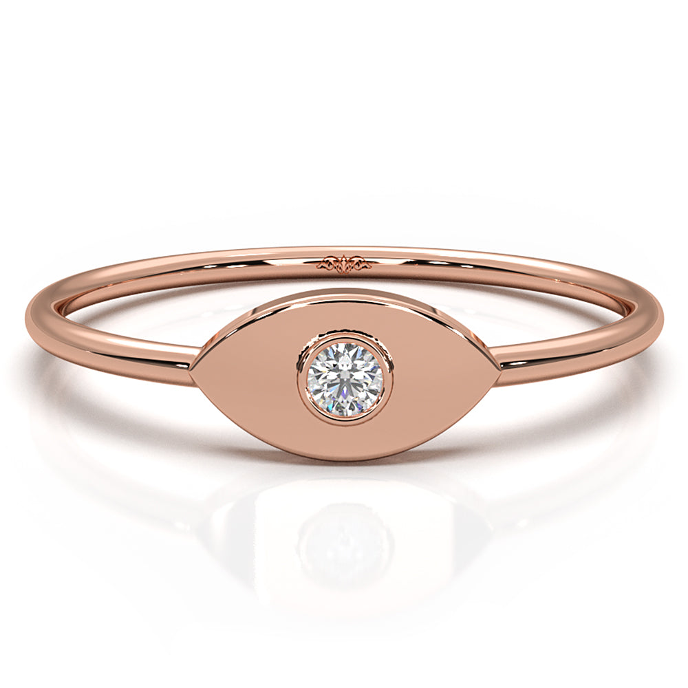 Women's Round Bezel Set Lab Diamond Evil Eye Fashion Ring 0.03ctw.