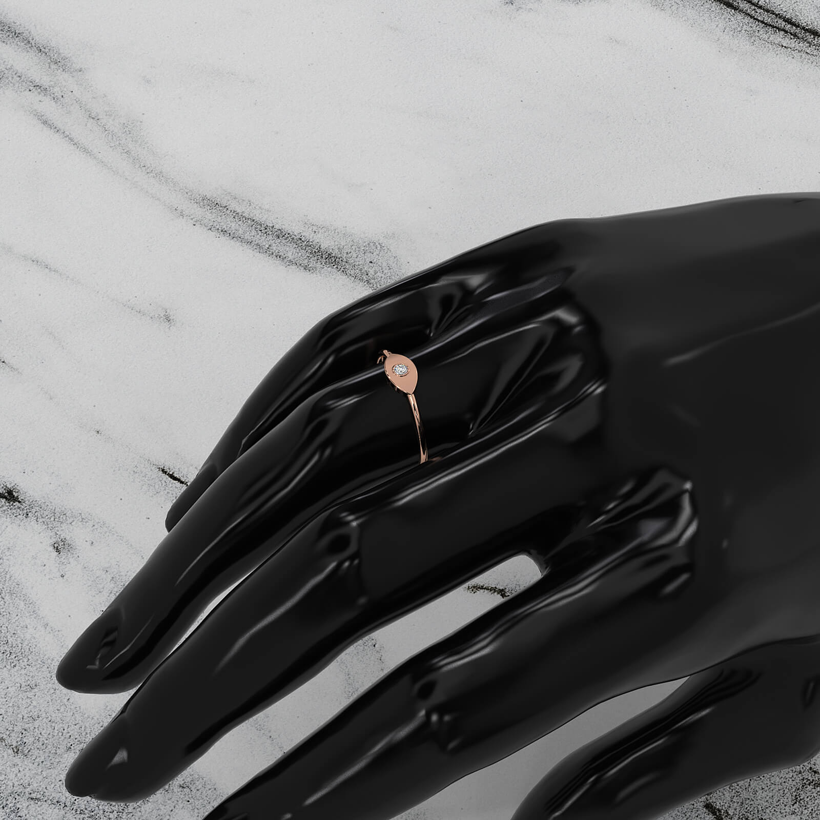 Women's Round Bezel Set Lab Diamond Evil Eye Fashion Ring 0.03ctw.