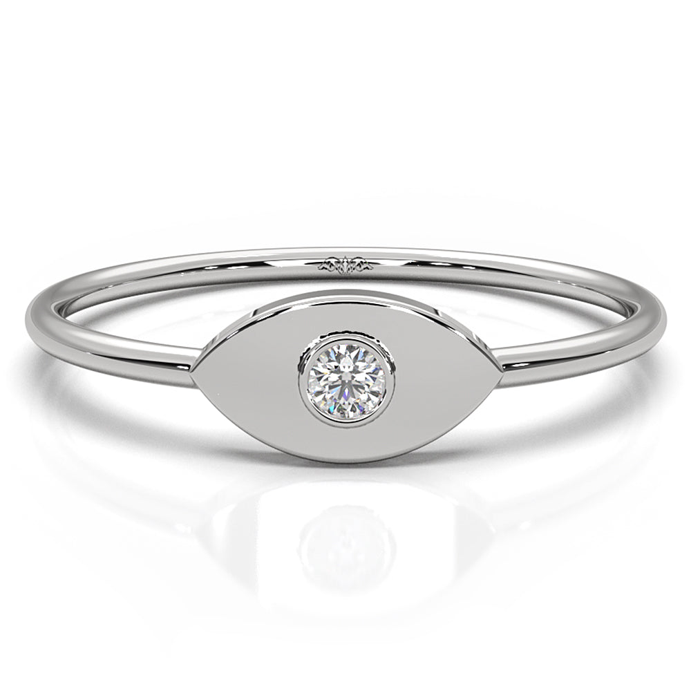 Women's Round Bezel Set Lab Diamond Evil Eye Fashion Ring 0.03ctw.
