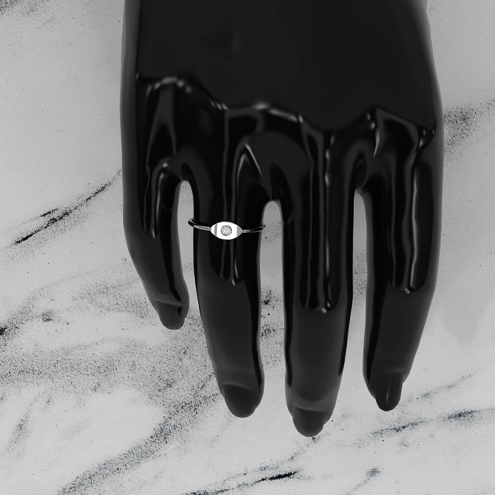 Women's Round Bezel Set Lab Diamond Evil Eye Fashion Ring 0.03ctw.