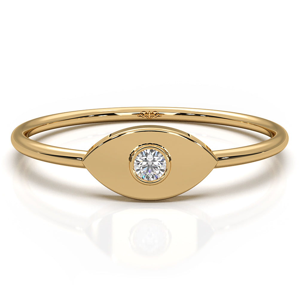 Women's Round Bezel Set Lab Diamond Evil Eye Fashion Ring 0.03ctw.