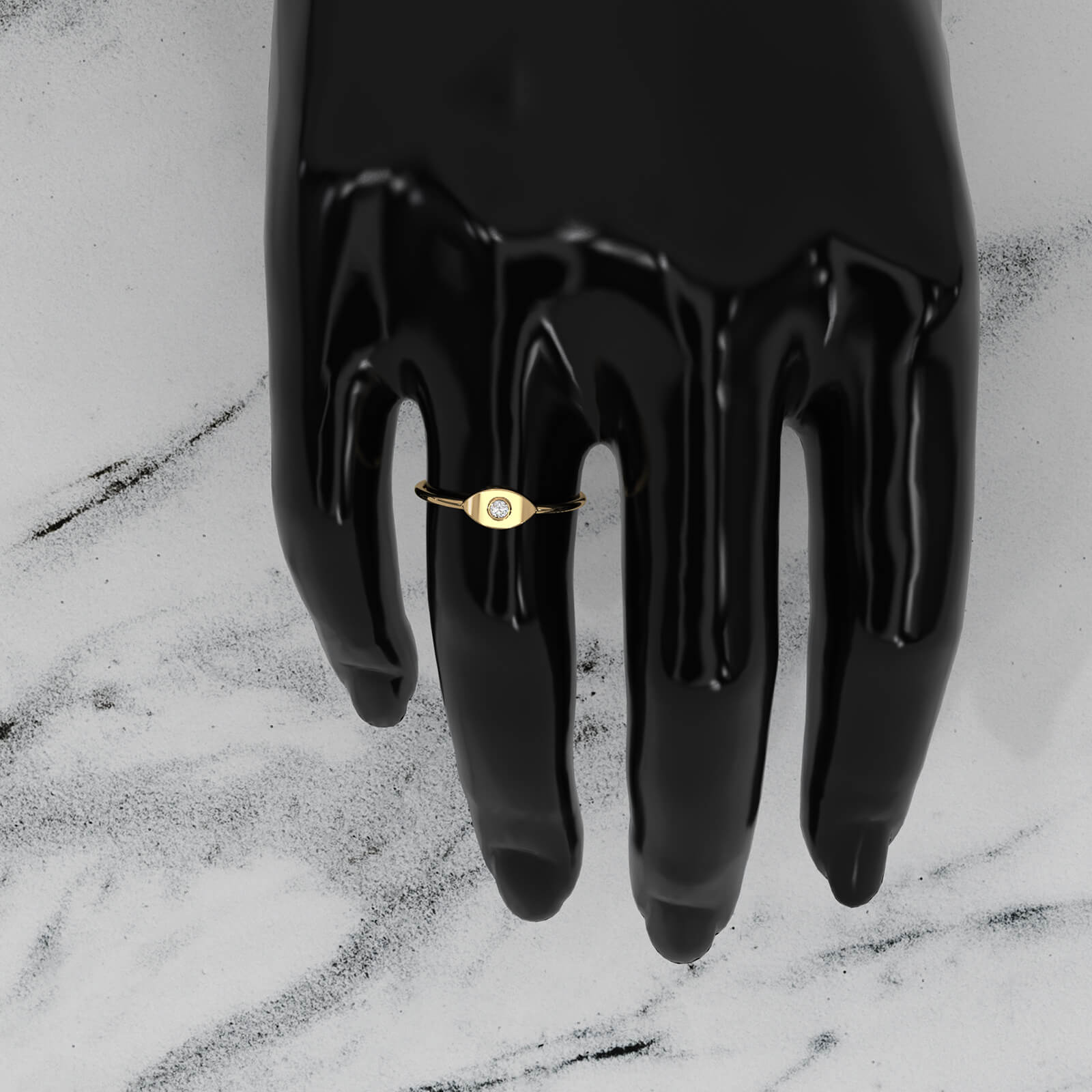 Women's Round Bezel Set Lab Diamond Evil Eye Fashion Ring 0.03ctw.