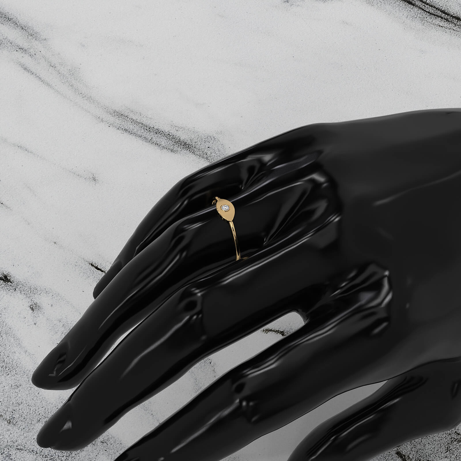 Women's Round Bezel Set Lab Diamond Evil Eye Fashion Ring 0.03ctw.