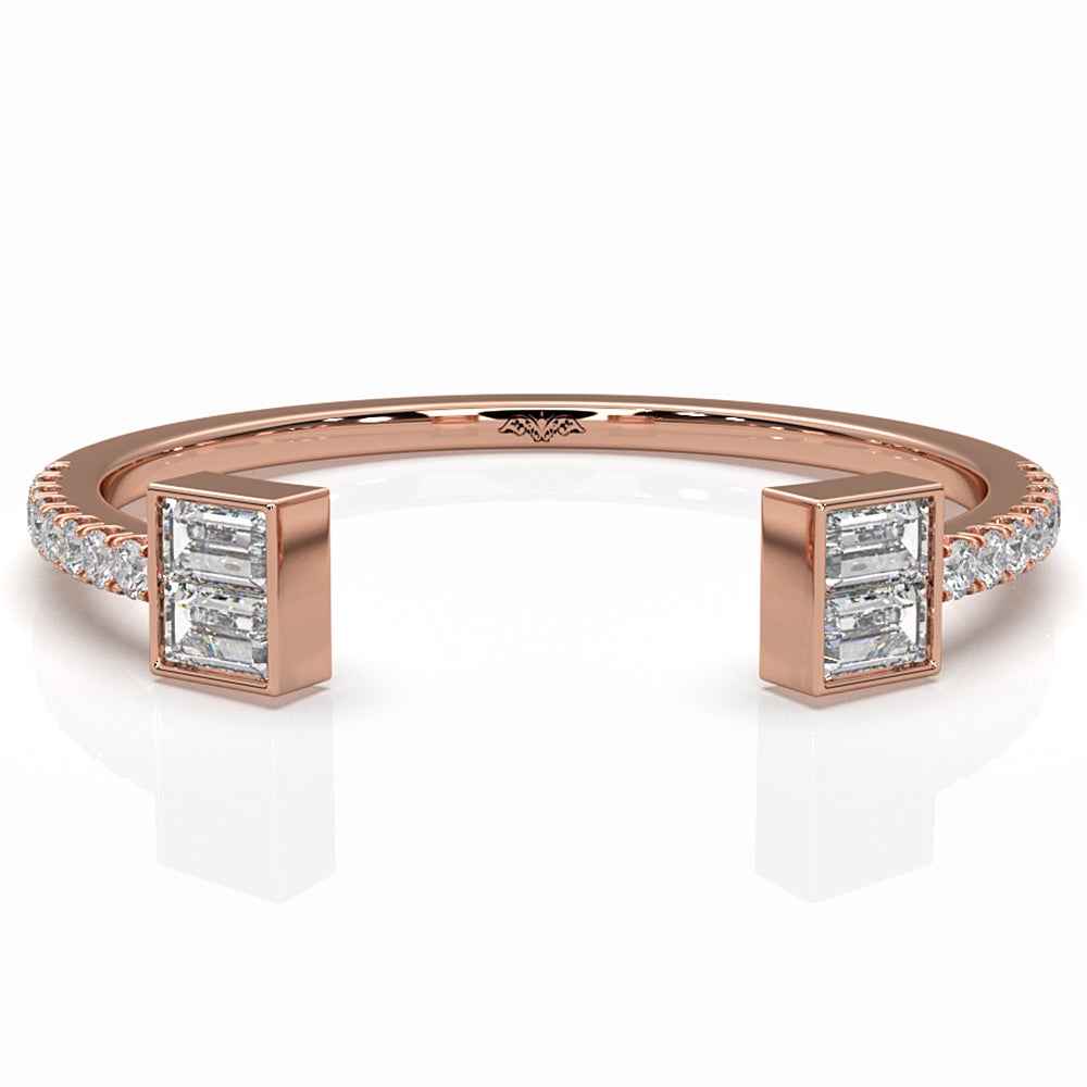 Womens Baguette And Round Open Cuff Lab Diamond Ring 0.23ctw.