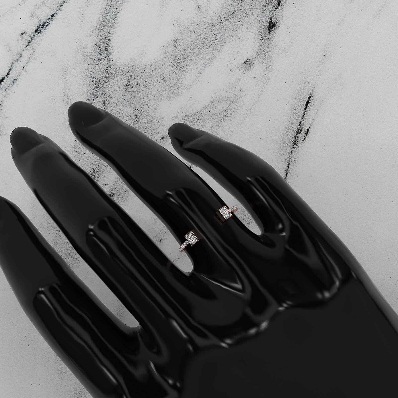 Womens Baguette And Round Open Cuff Lab Diamond Ring 0.23ctw.