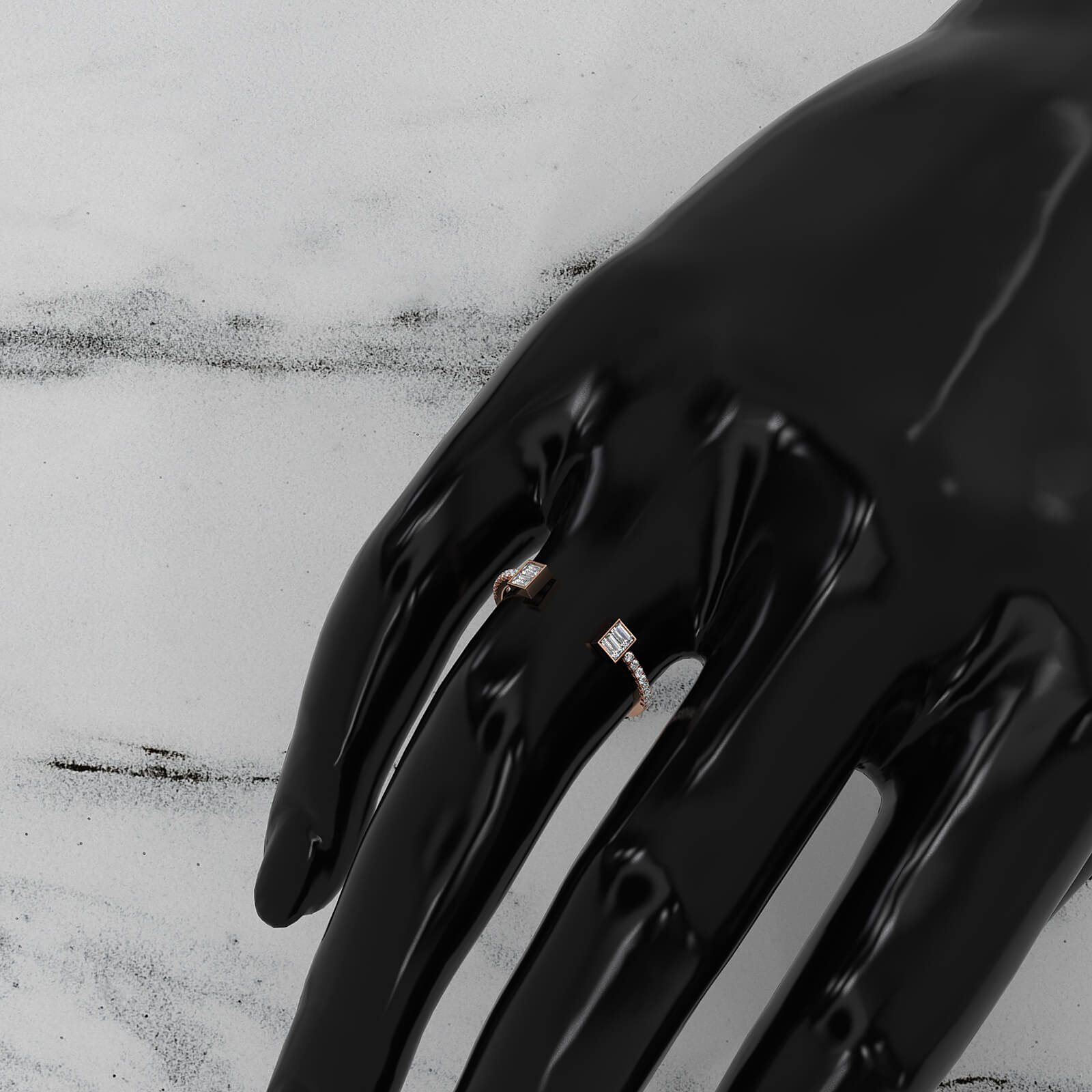 Womens Baguette And Round Open Cuff Lab Diamond Ring 0.23ctw.