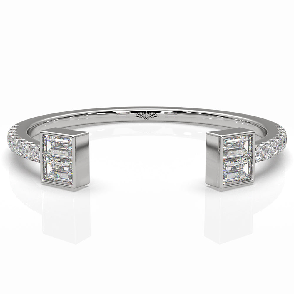 Womens Baguette And Round Open Cuff Lab Diamond Ring 0.23ctw.