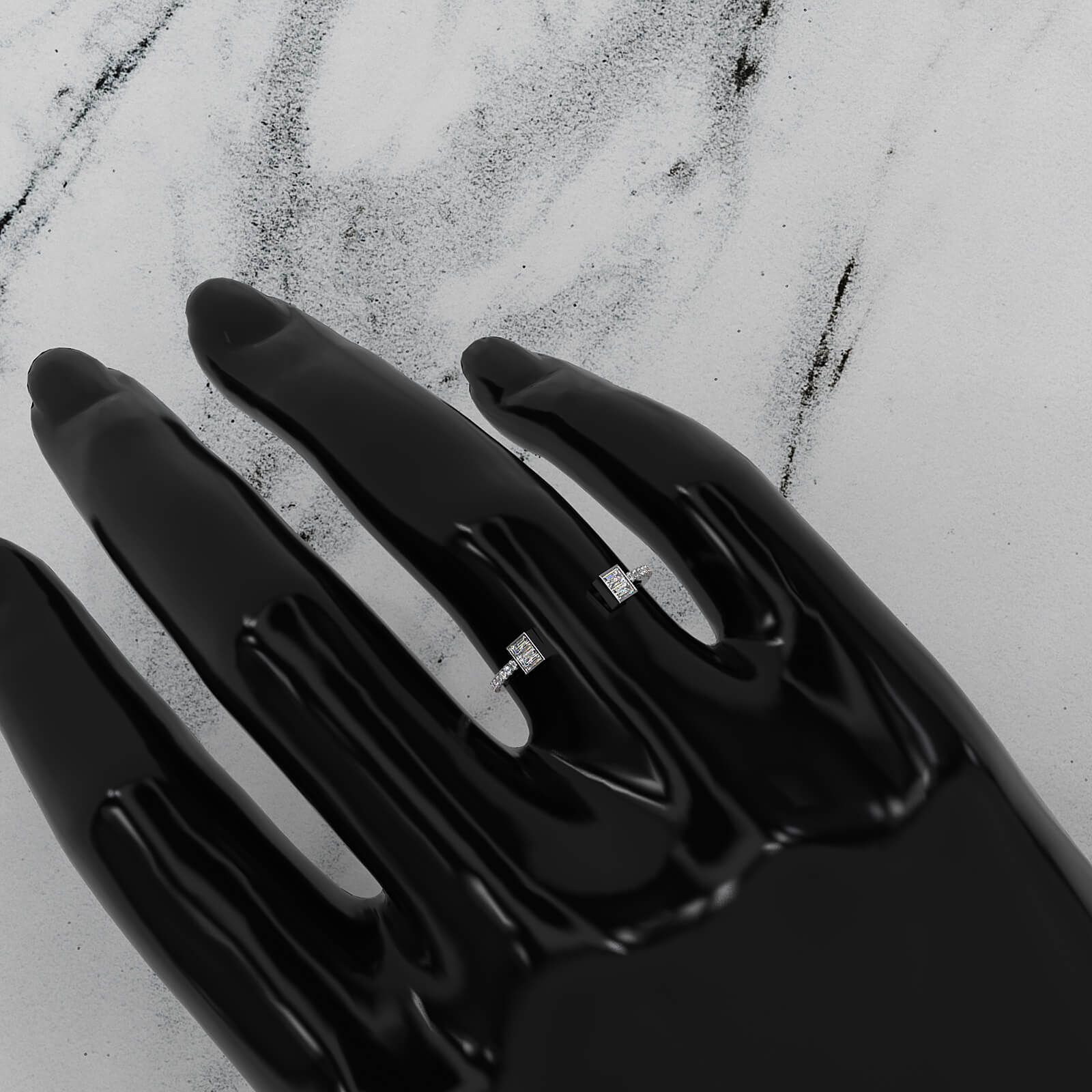 Womens Baguette And Round Open Cuff Lab Diamond Ring 0.23ctw.