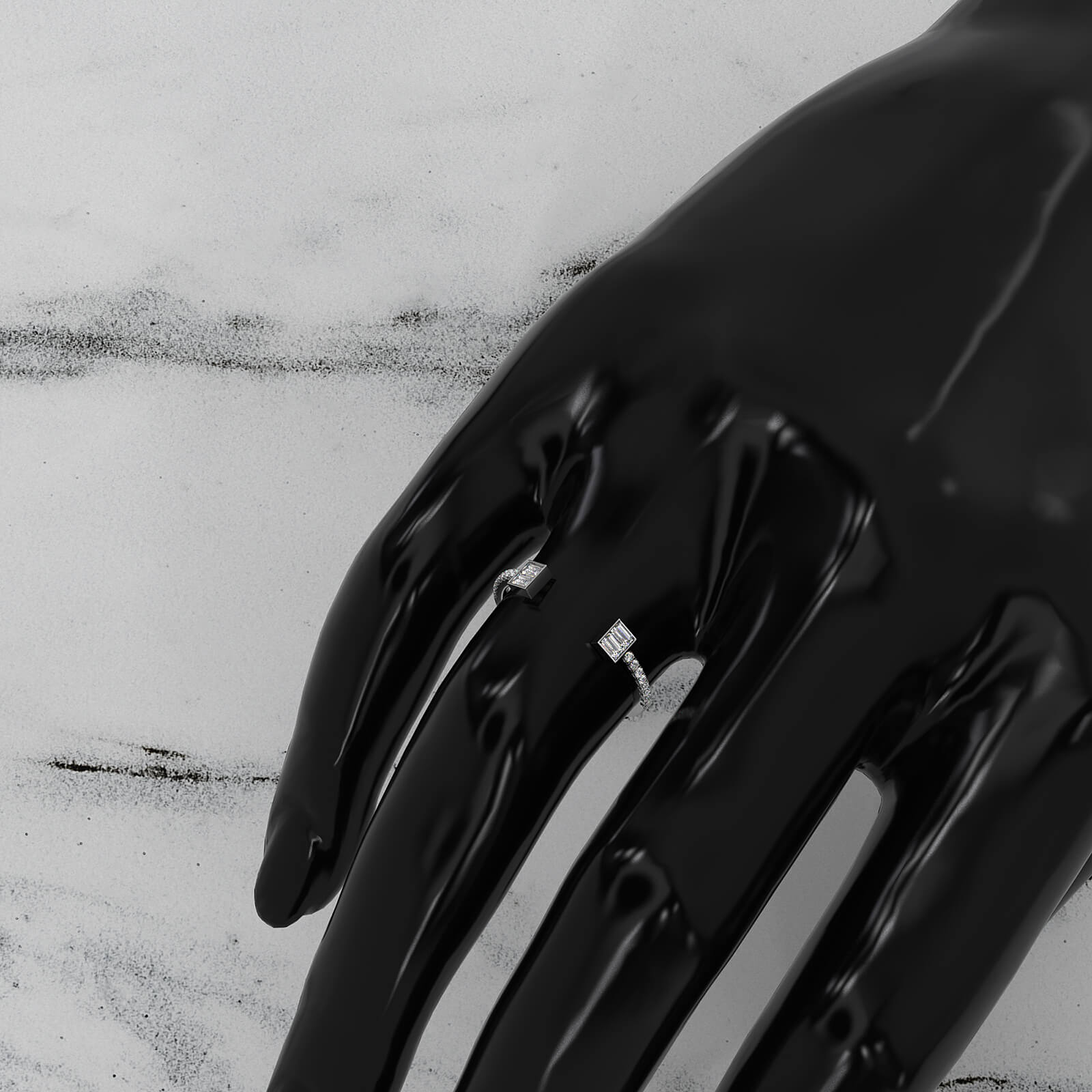 Womens Baguette And Round Open Cuff Lab Diamond Ring 0.23ctw.