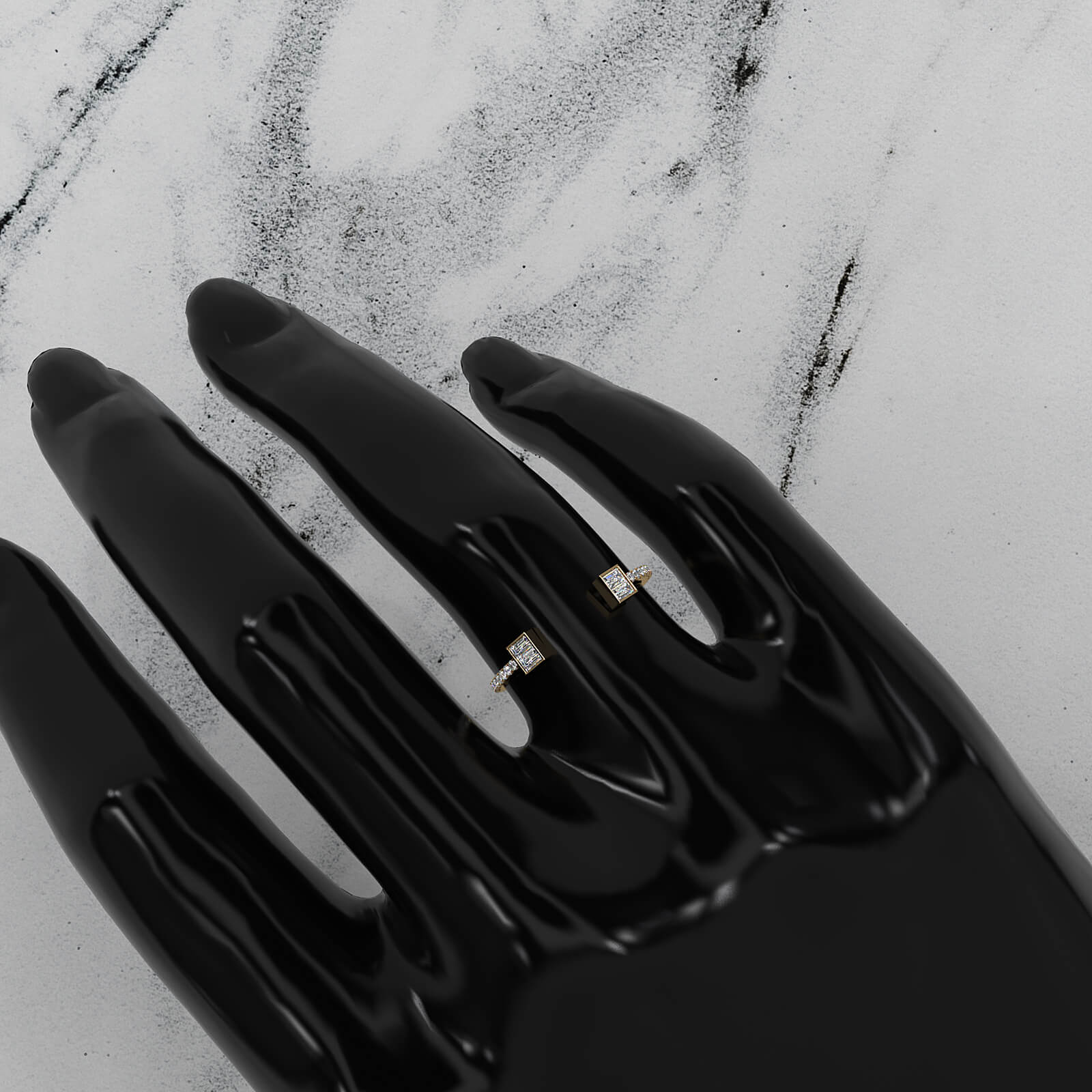 Womens Baguette And Round Open Cuff Lab Diamond Ring 0.23ctw.