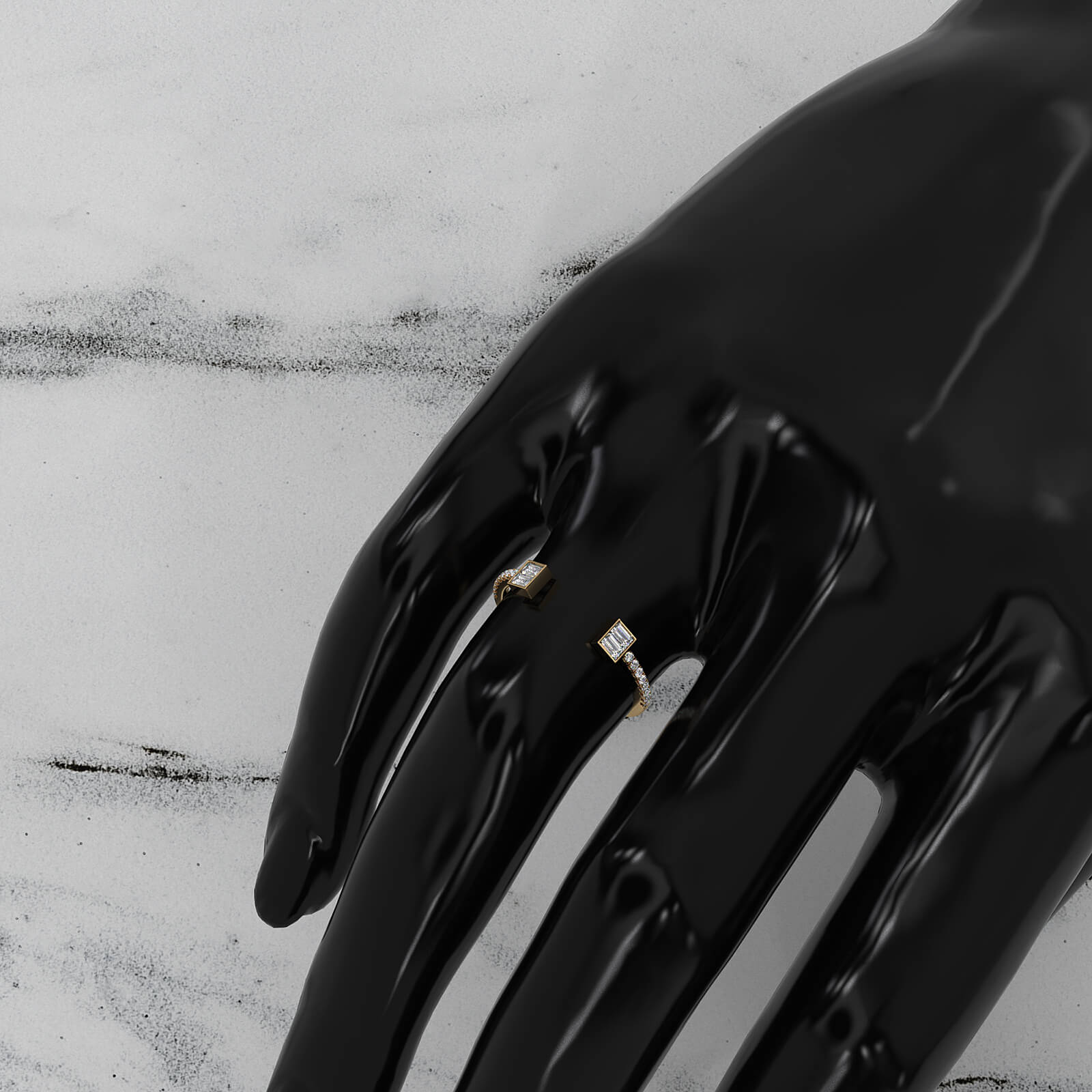 Womens Baguette And Round Open Cuff Lab Diamond Ring 0.23ctw.