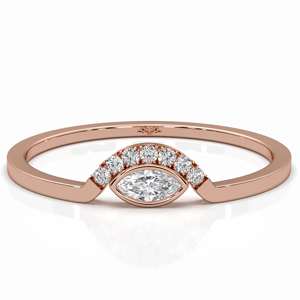 Womens Marquise And Round Half Moon Lab Diamond Ring 0.085ctw.