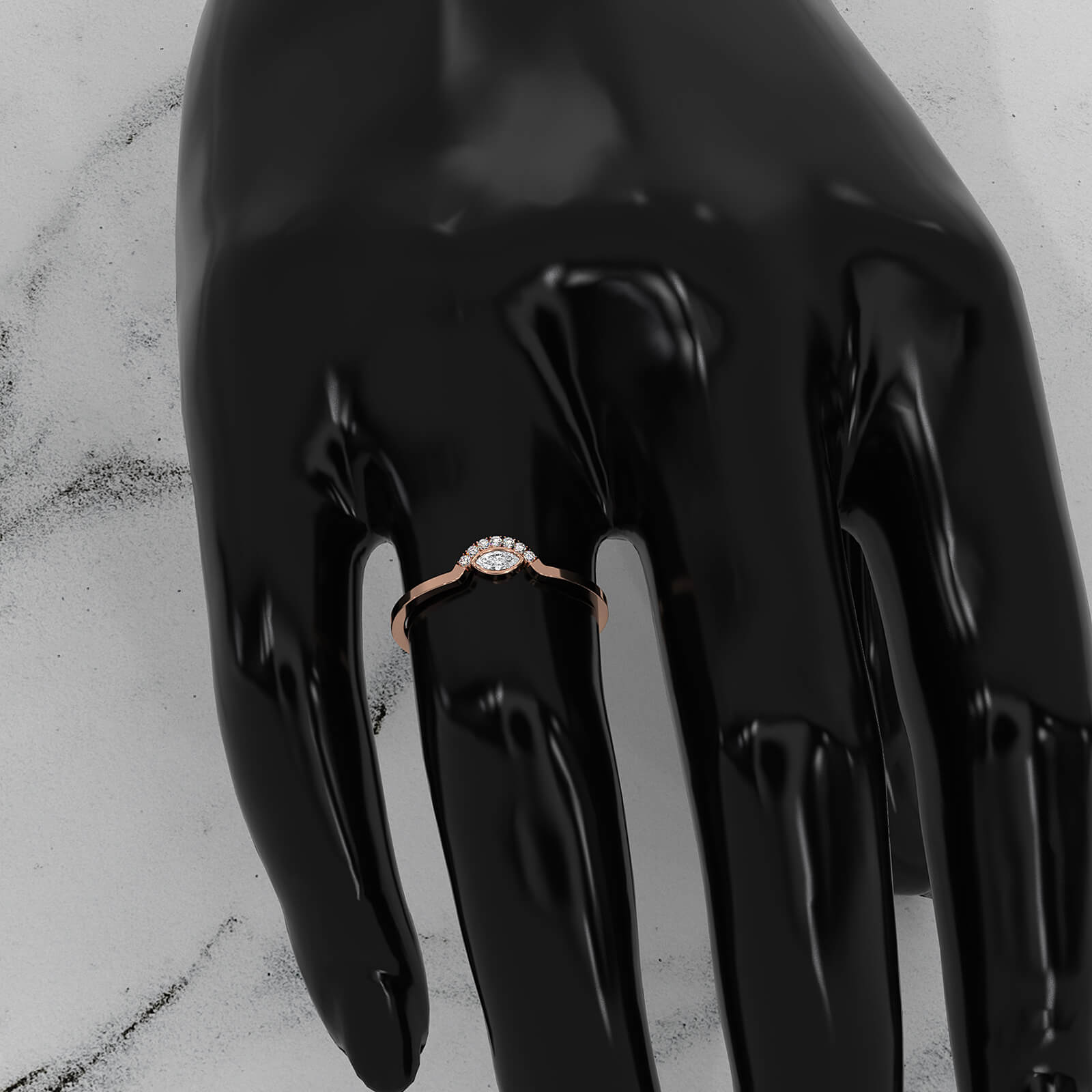 Womens Marquise And Round Half Moon Lab Diamond Ring 0.085ctw.