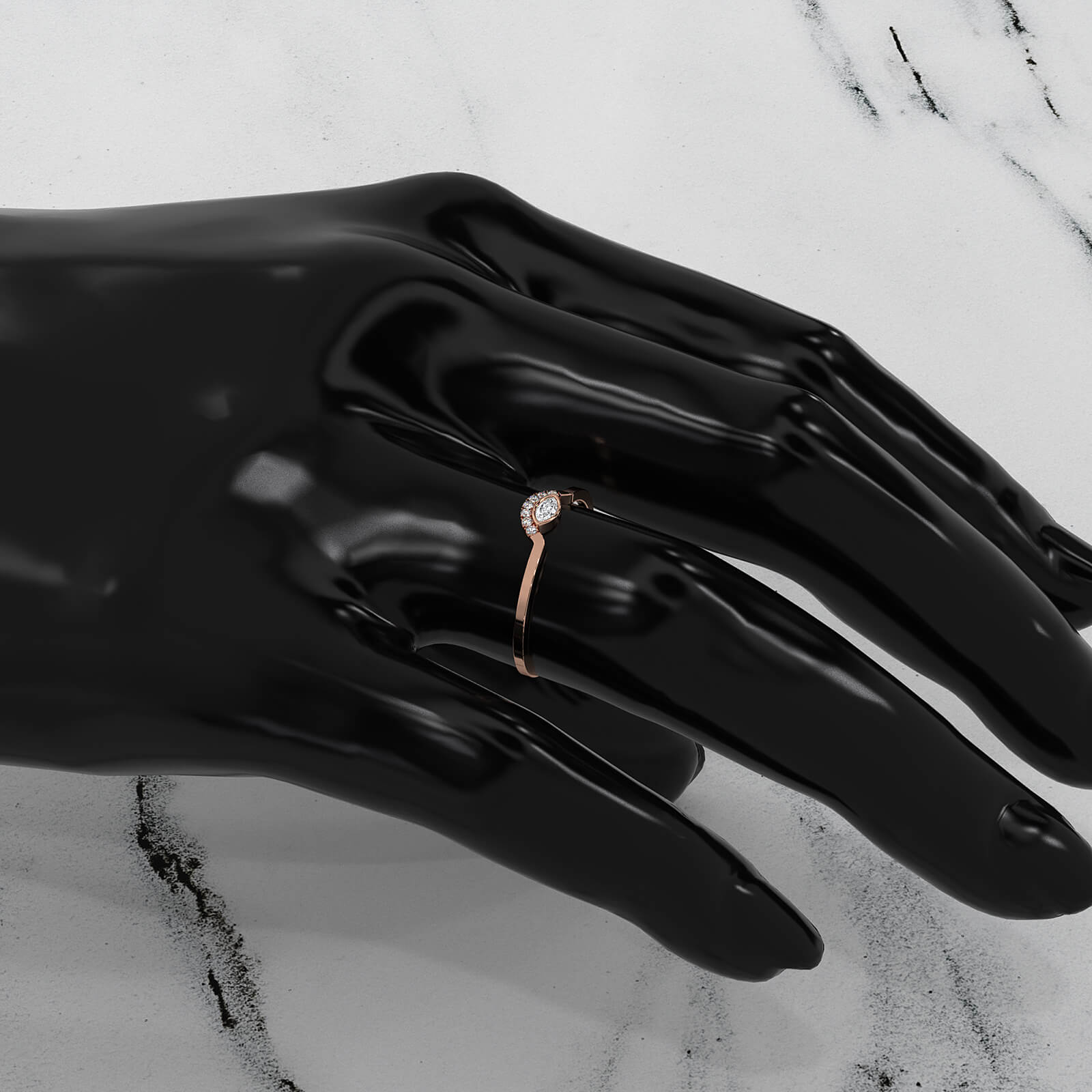 Womens Marquise And Round Half Moon Lab Diamond Ring 0.085ctw.