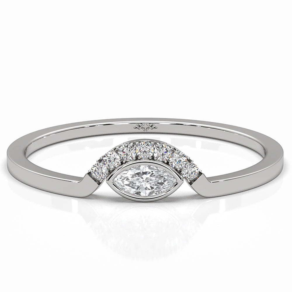 Womens Marquise And Round Half Moon Lab Diamond Ring 0.085ctw.