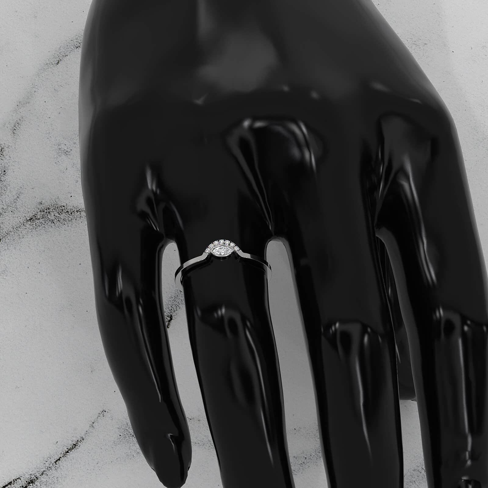 Womens Marquise And Round Half Moon Lab Diamond Ring 0.085ctw.