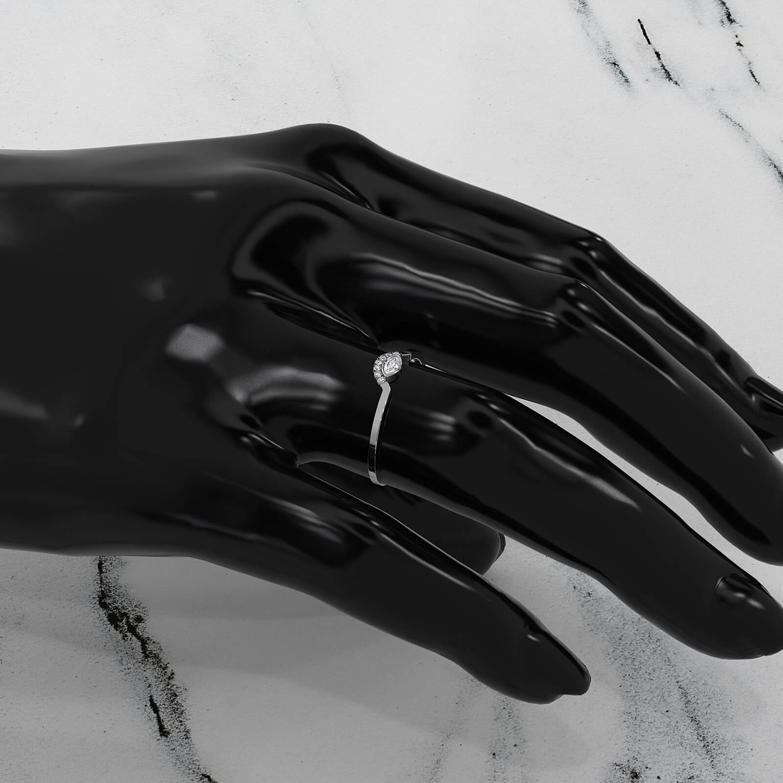 Womens Marquise And Round Half Moon Lab Diamond Ring 0.085ctw.