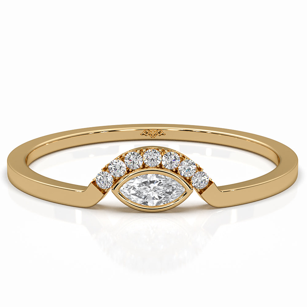 Womens Marquise And Round Half Moon Lab Diamond Ring 0.085ctw.