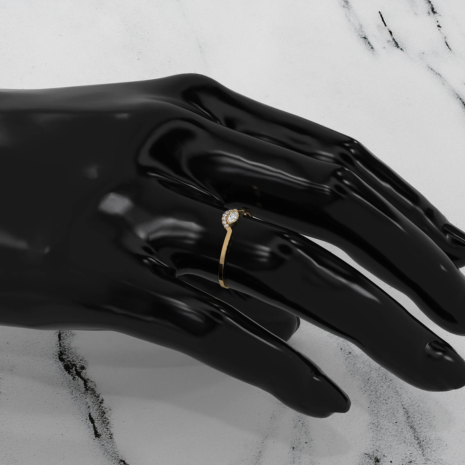 Womens Marquise And Round Half Moon Lab Diamond Ring 0.085ctw.