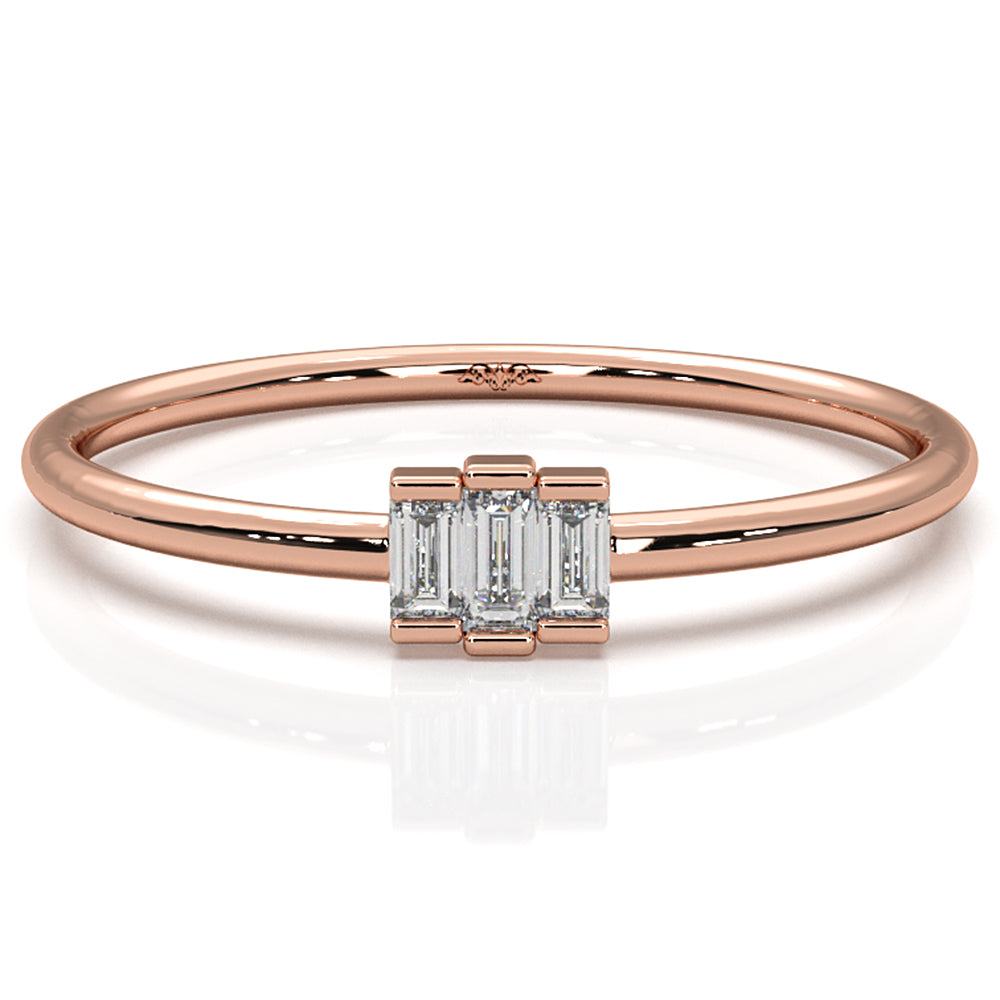 Thin Bar Set 3 Stone Baguette Fashion Lab Diamond Ring 0.12ctw.