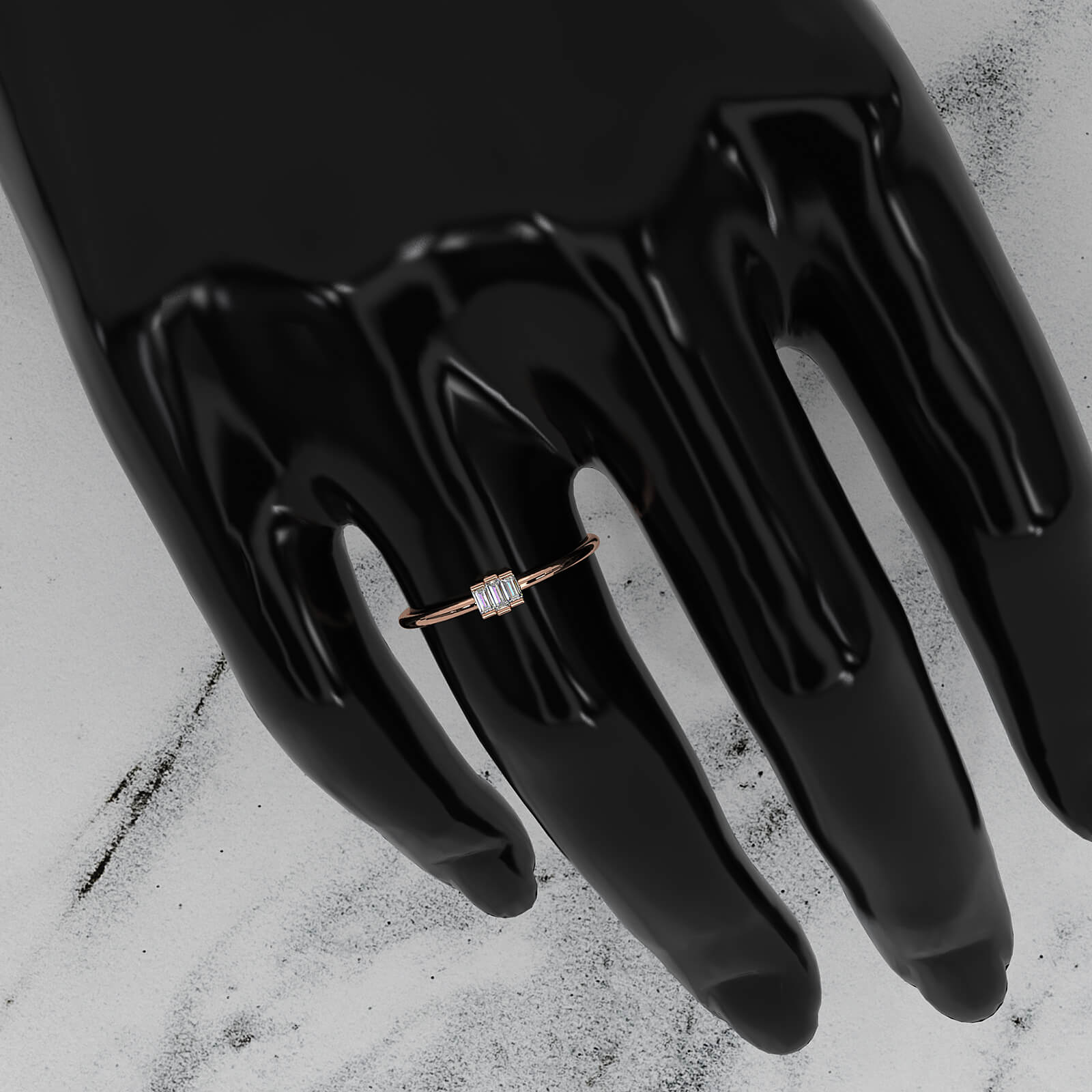 Thin Bar Set 3 Stone Baguette Fashion Lab Diamond Ring 0.12ctw.