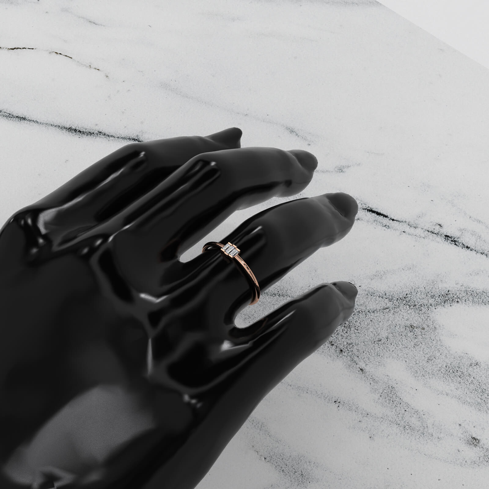 Thin Bar Set 3 Stone Baguette Fashion Lab Diamond Ring 0.12ctw.