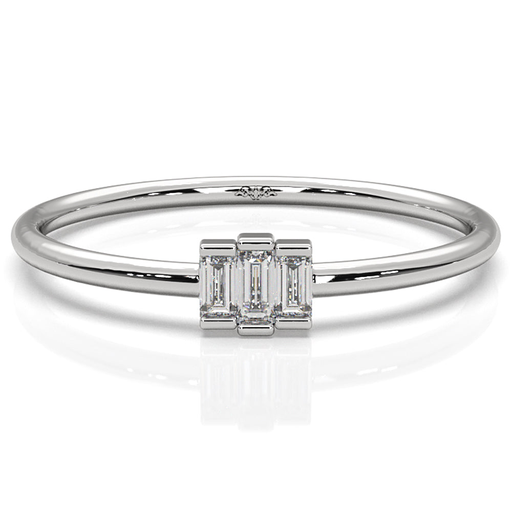 Thin Bar Set 3 Stone Baguette Fashion Lab Diamond Ring 0.12ctw.