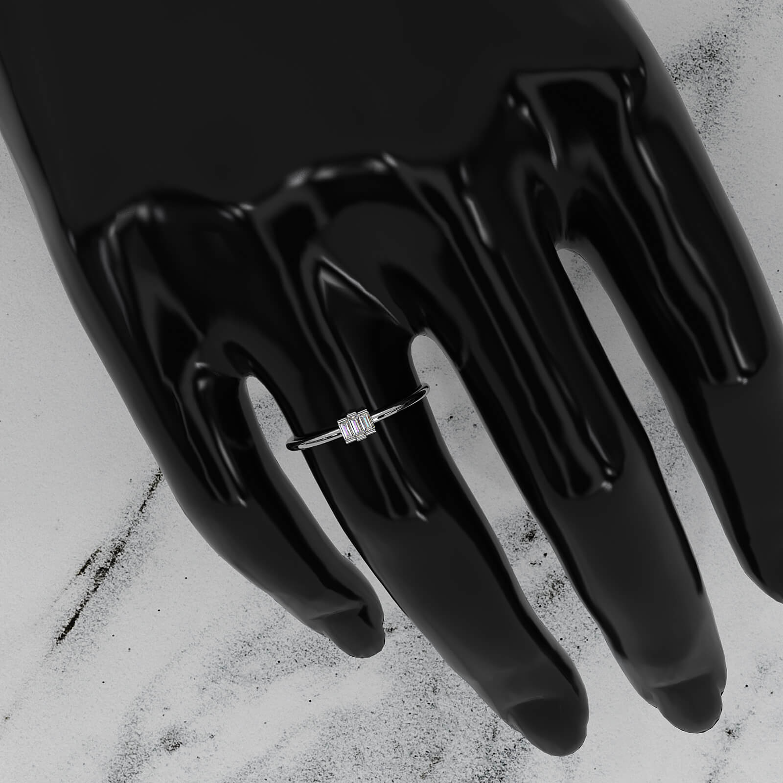 Thin Bar Set 3 Stone Baguette Fashion Lab Diamond Ring 0.12ctw.