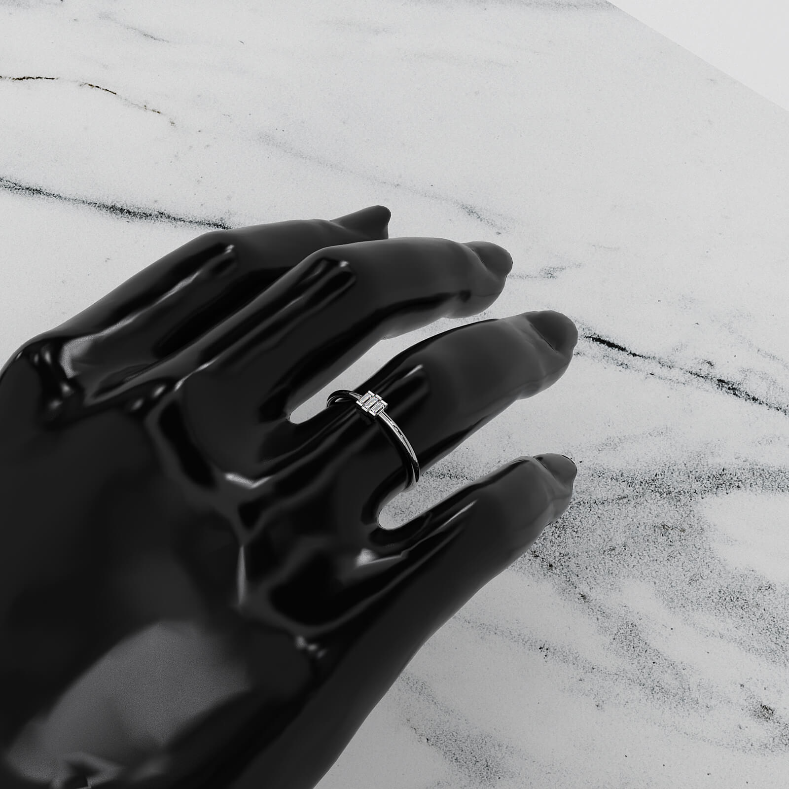 Thin Bar Set 3 Stone Baguette Fashion Lab Diamond Ring 0.12ctw.