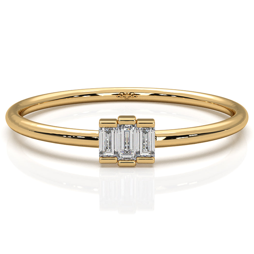 Thin Bar Set 3 Stone Baguette Fashion Lab Diamond Ring 0.12ctw.