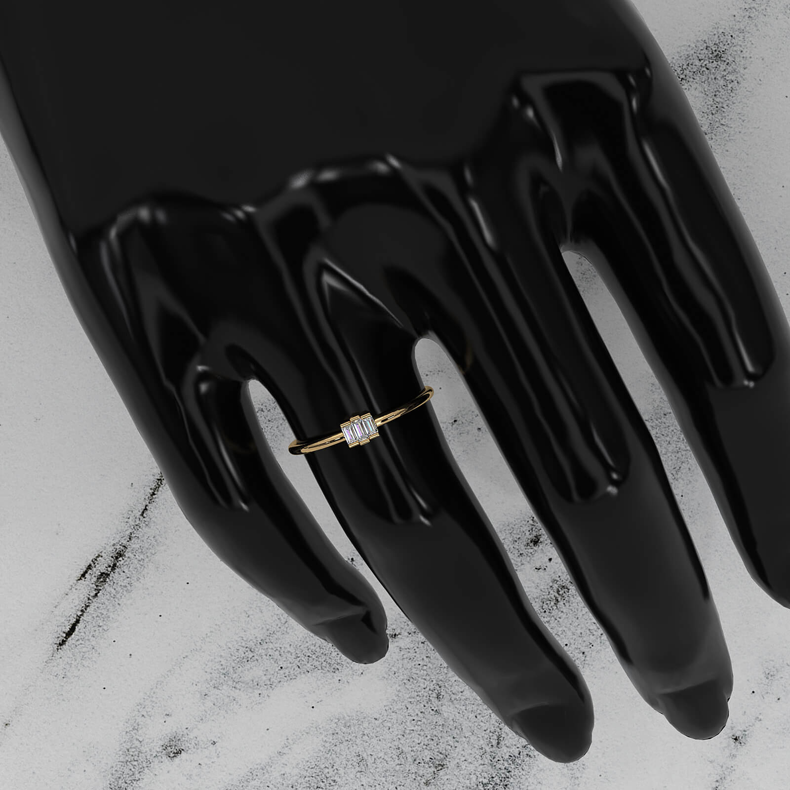 Thin Bar Set 3 Stone Baguette Fashion Lab Diamond Ring 0.12ctw.