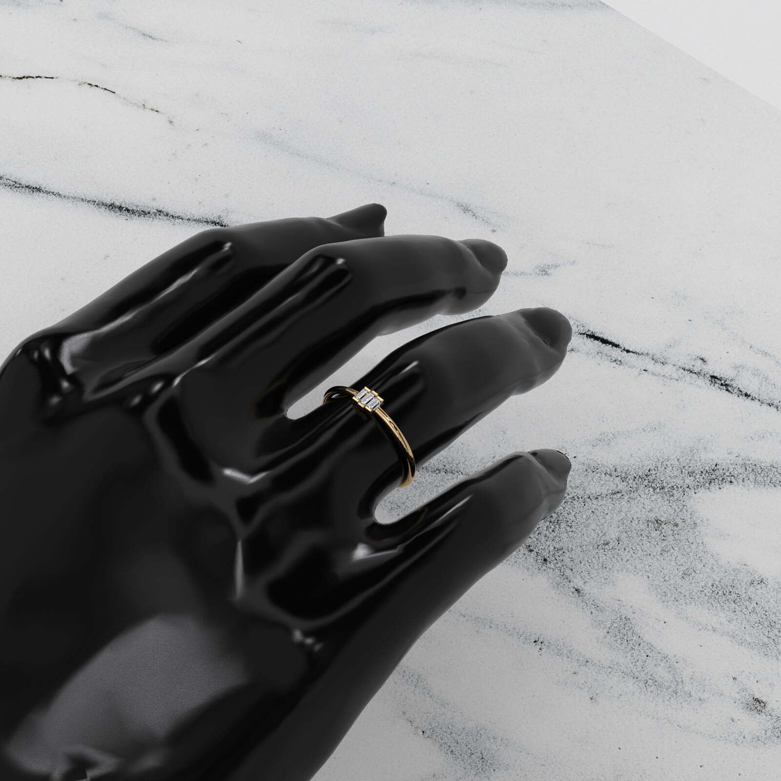 Thin Bar Set 3 Stone Baguette Fashion Lab Diamond Ring 0.12ctw.