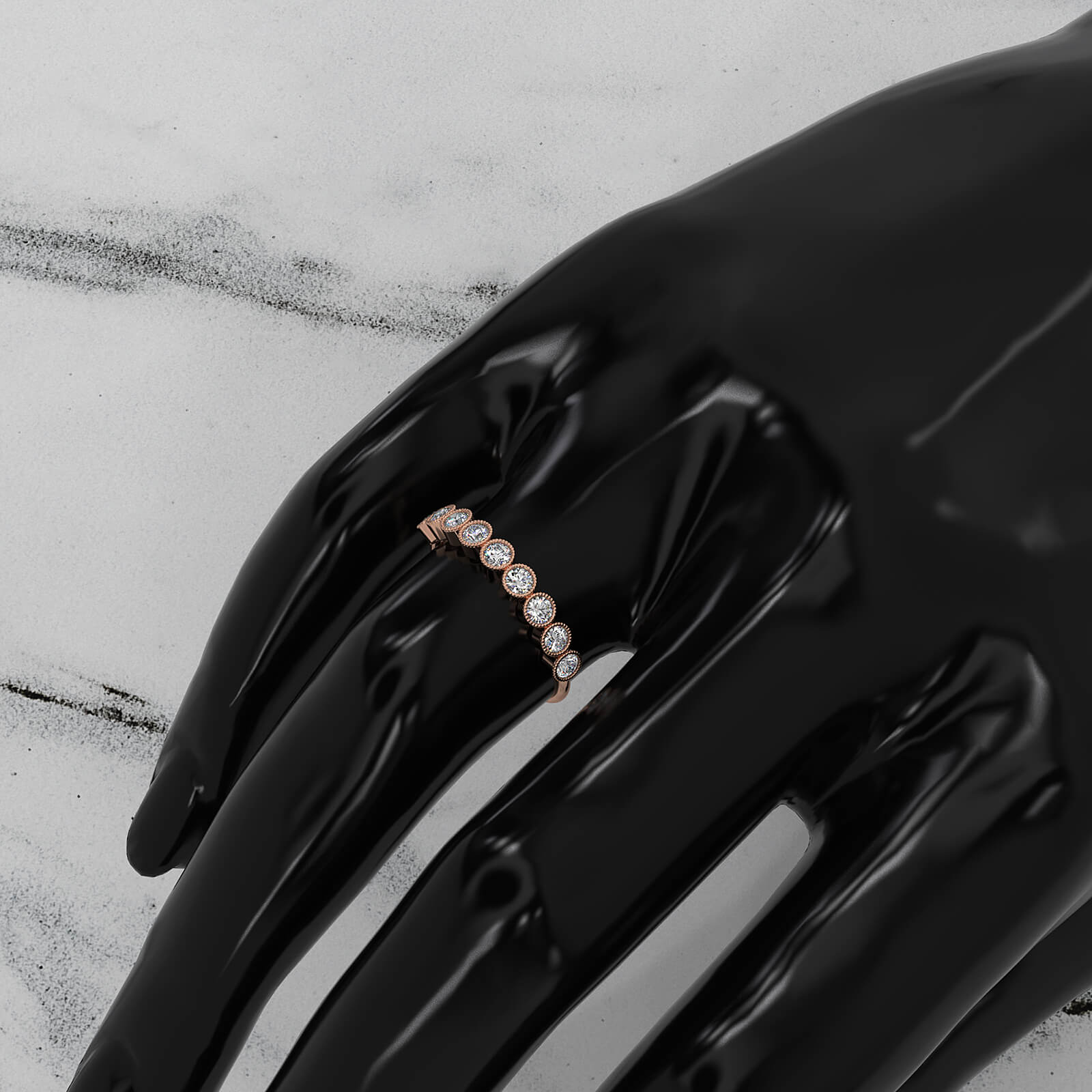 Round Lab Diamond Milgrain Edge Bezel Set Fashion Ring 0.47ctw.