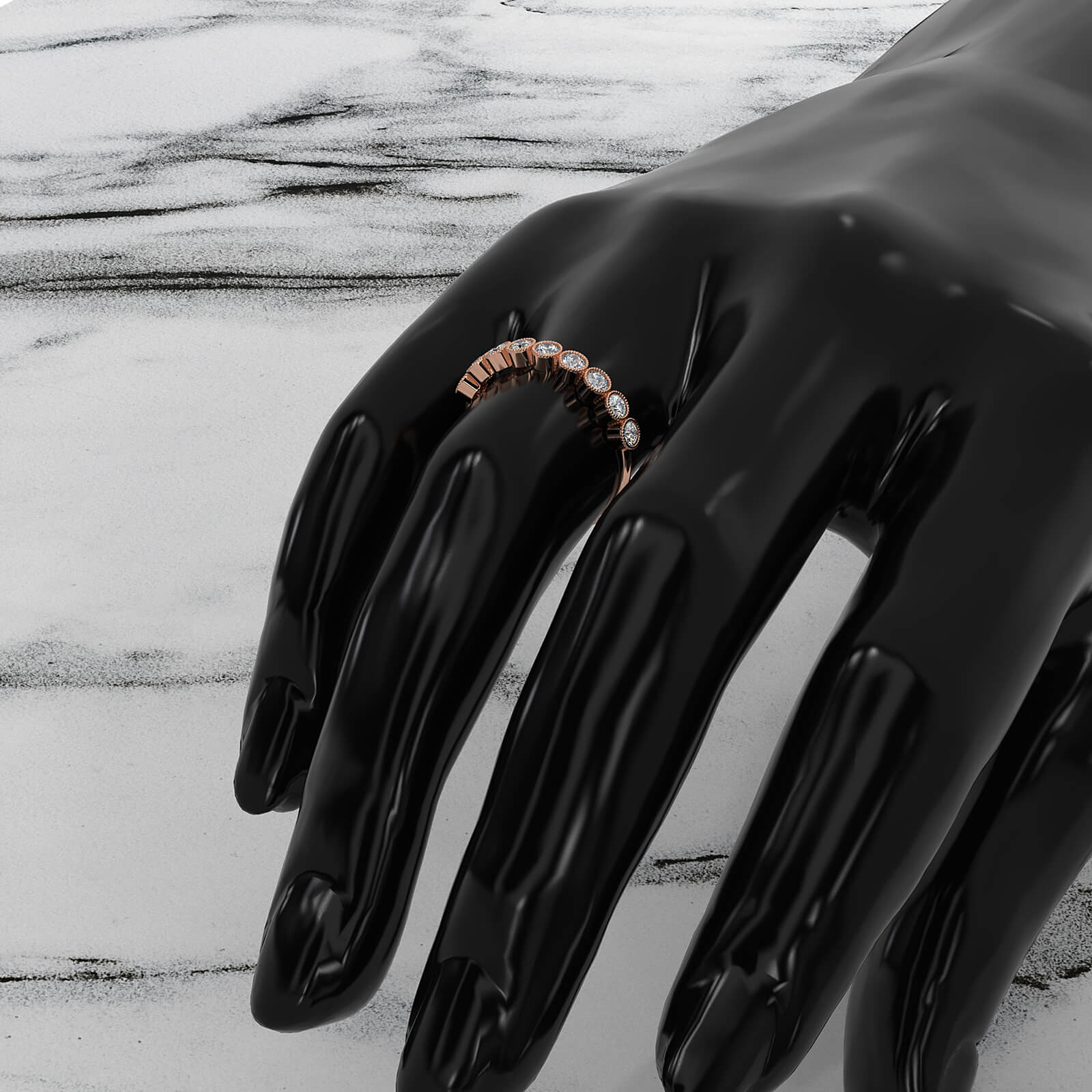 Round Lab Diamond Milgrain Edge Bezel Set Fashion Ring 0.47ctw.